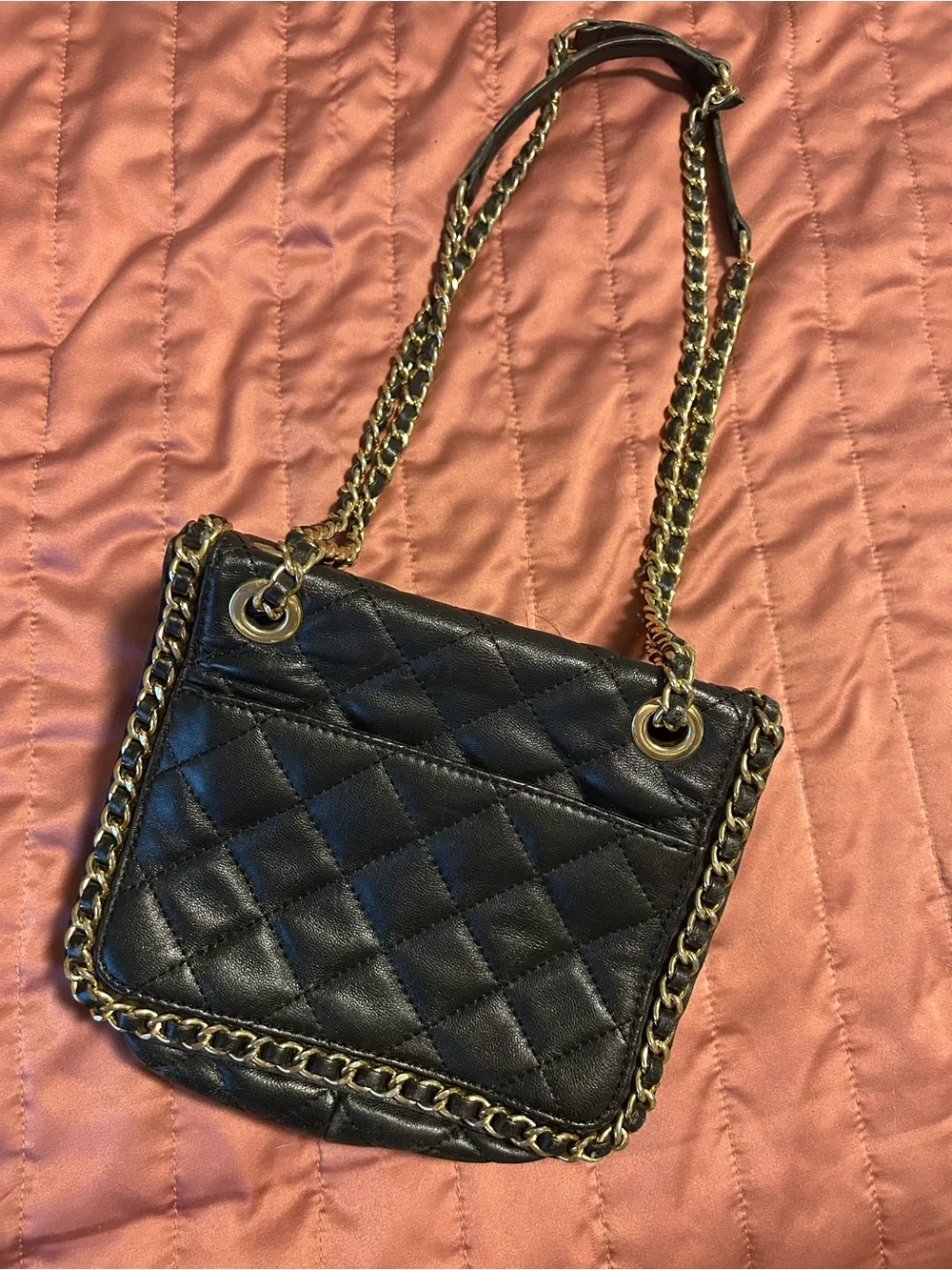 Michael Kors Black Quilted Crossbody with Gold Chain Trim